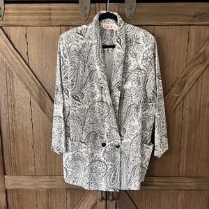 D.R.II Vintage 80's Paisley 100% Cotton Black/White Blazer EUC